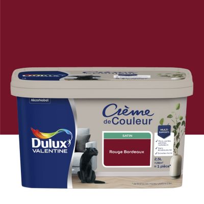 Peinture murs, plafonds, boiseries et radiateurs rouge bordeaux satin Dulux Valentine Crème de couleur 2.5 L