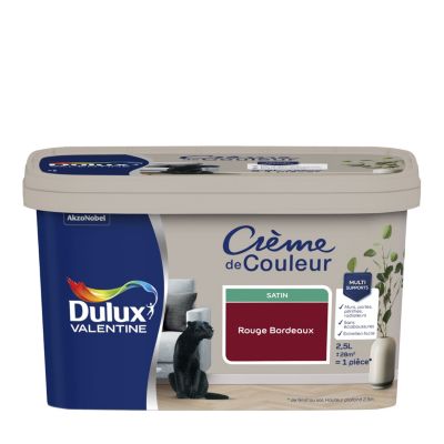 Peinture murs, plafonds, boiseries et radiateurs rouge bordeaux satin Dulux Valentine Crème de couleur 2.5 L