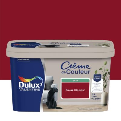 Peinture murs, plafonds, boiseries et radiateurs rouge glamour satin Dulux Valentine Crème de couleur 2.5 L