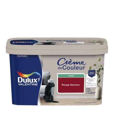 Peinture murs, plafonds, boiseries et radiateurs rouge glamour satin Dulux Valentine Crème de couleur 2.5 L