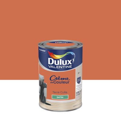 Peinture murs, plafonds, boiseries et radiateurs rouge terre cuite satin Dulux Valentine Crème de couleur 1.25 L
