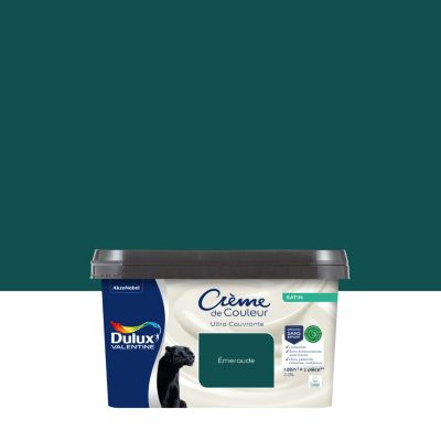Peinture murs, plafonds, boiseries et radiateurs vert emeraude satin Dulux Valentine Crème de couleur 2.25 L
