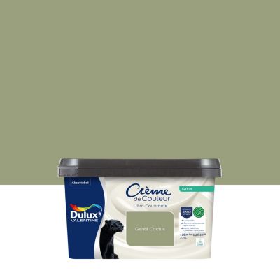 Peinture murs, plafonds, boiseries et radiateurs vert gentil cactus satin Dulux Valentine Crème de couleur 2.25 L