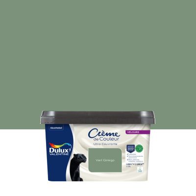 Peinture murs, plafonds, boiseries et radiateurs vert gingko velours Dulux Valentine Crème de couleur 2.25 L