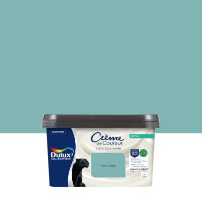 Peinture murs, plafonds, boiseries et radiateurs vert jade satin Dulux Valentine Crème de couleur 2.25 L