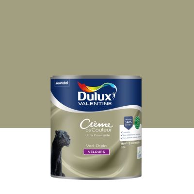 Peinture murs, plafonds, boiseries et radiateurs vert orpin velours Dulux Valentine Crème de couleur 0.5 L