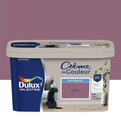 Peinture murs, plafonds, boiseries et radiateurs violet figue mat Dulux Valentine Crème de couleur 2.5 L