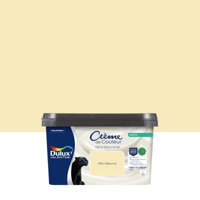Peinture murs, plafonds, boiseries, radiateurs jaune mini beurre satin Dulux Valentine Crème de couleur 2.25 L