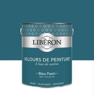 Peinture murs, plafonds et boiseries bleu paon Libéron Velours de peinture 2.5 L