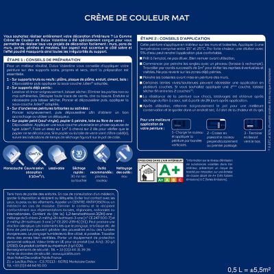 Peinture murs plafonds et boiseries Crème de Couleur Dulux Valentine satin blanc intense 0,5L