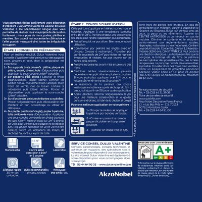 Peinture murs plafonds et boiseries Crème de Couleur Dulux Valentine satin bleu paon 3L