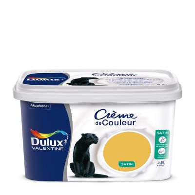 Peinture murs plafonds et boiseries Crème de Couleur Dulux Valentine satin jaune printemps 2,5L