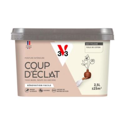 Peinture murs, plafonds et boiseries crème toile de coton velours mat V33 Coup d'éclat 2.5 L