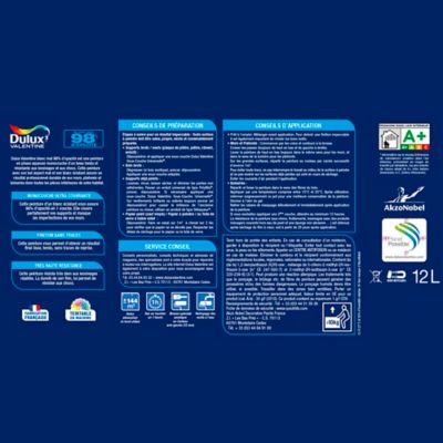 Peinture murs plafonds et boiseries Dulux Valentine 98% monocouche mat blanc 10L +20% gratuit