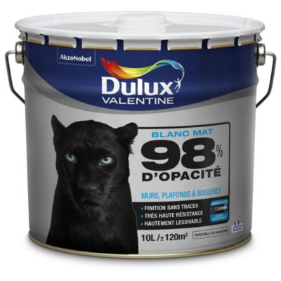 Peinture murs plafonds et boiseries Dulux Valentine 98% monocouche mat blanc 10L