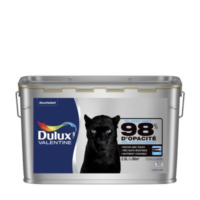 Peinture murs plafonds et boiseries Dulux Valentine 98% monocouche mat blanc 2,5L