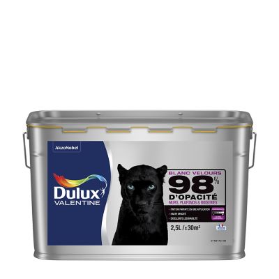 Peinture murs plafonds et boiseries Dulux Valentine 98% monocouche velours blanc 2,5L
