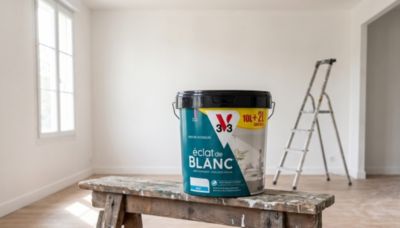 Peinture murs, plafonds et boiseries éclat de blanc V33 blanc mat 10L + 20% gratuit