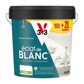 Peinture murs, plafonds et boiseries éclat de blanc V33 blanc satin 10L + 20% gratuit