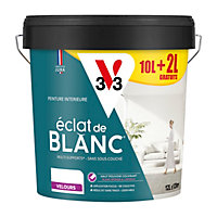 Peinture murs, plafonds et boiseries éclat de blanc V33 blanc velours 10L + 20% gratuit