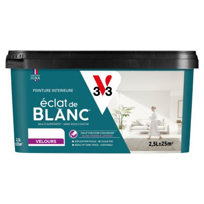 Peinture murs, plafonds et boiseries éclat de blanc V33 blanc velours 2,5L