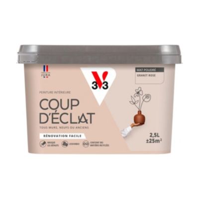 Peinture murs, plafonds et boiseries rose granit mat poudré V33 Coup d'éclat 2.5 L