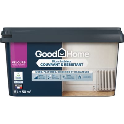 Peinture murs, plafonds et radiateurs GoodHome blanc lumineux velours 5L