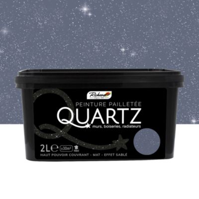 Peinture pailletée texturée effet intense Quartz Richard pour murs boiseries et radiateurs agate grise 2L