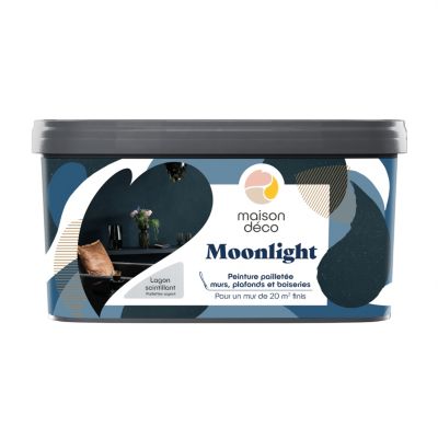 Peinture pailletée murs, plafonds et boiseries Moonlight Maison Déco lagon scintillant 2L