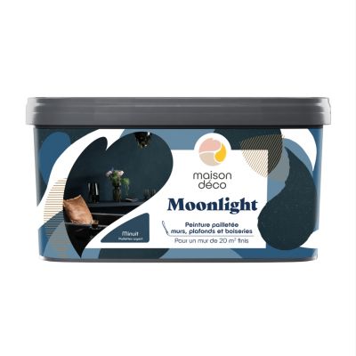 Peinture pailletée murs, plafonds et boiseries Moonlight Maison Déco minuit 2L