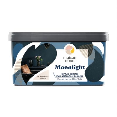 Peinture pailletée murs, plafonds et boiseries Moonlight Maison Déco or des dunes 2L