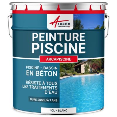 PEINTURE PISCINE BÉTON - 12  Couleurs - HAUTE RESISTANCE 7 ans  - ARCAPISCINE Blanc - 10 L - ARCANE INDUSTRIES
