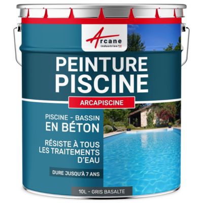 PEINTURE PISCINE BÉTON - 12  Couleurs - HAUTE RESISTANCE 7 ans  - ARCAPISCINE Gris Basalte - RAL 7012 - 10 L - ARCANE INDUSTRIES