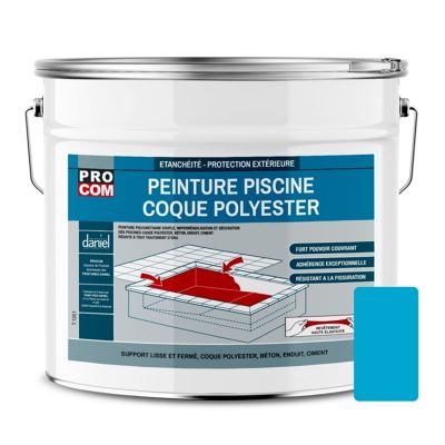 Peinture piscine coque polyester et béton, peinture piscine polyuréthane étanche et souple PROCOM-12.5-Bleu piscine (RAL 240 60 40