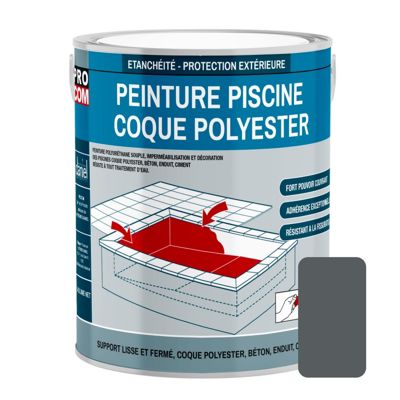 Peinture piscine coque polyester et béton, peinture piscine polyuréthane étanche et souple PROCOM-3-Gris foncé (RAL 7012)