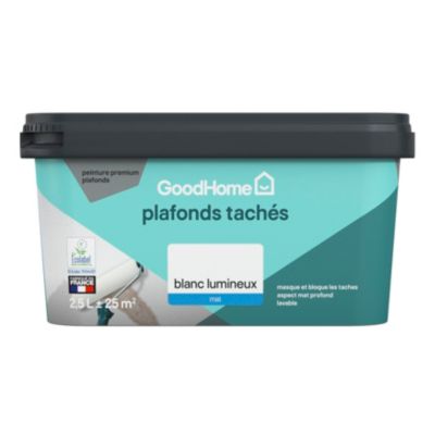 Peinture plafonds tachés GoodHome blanc lumineux mat 2,5L Castorama