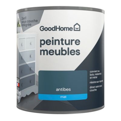 Peinture pour meubles bois, mélaminé et métal GoodHome mat bleu Antibes 500ml