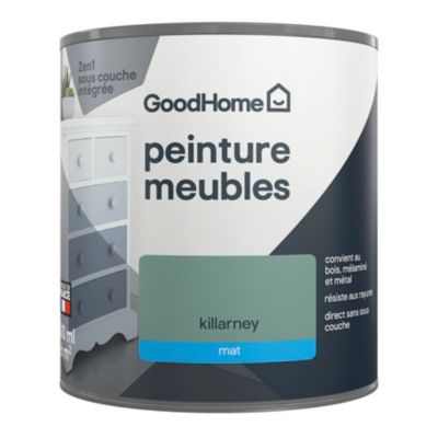 Peinture pour meubles bois, mélaminé et métal GoodHome mat vert Killarney 500ml