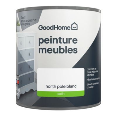 Peinture pour meubles bois, mélaminé et métal GoodHome satin blanc North Pole blanc 500ml