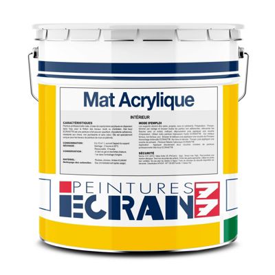 Peinture professionnelle mat, mur et plafond, intérieur, peinture opacifiante, sans odeur, Mat Acrylique ECRAN 77-15-Blanc