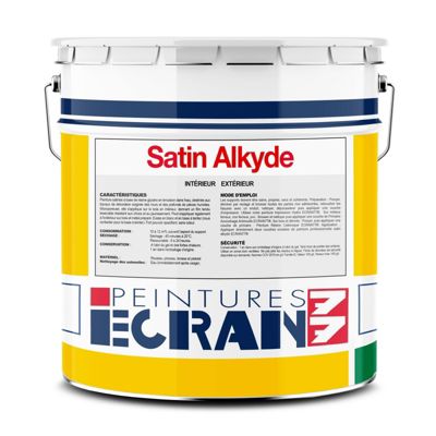 Peinture professionnelle satin, mur, plafond, boiserie, intérieur, extérieur, opacifiante, sans odeur, Satin Alkyde ECRAN 77-4-Bla