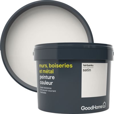 Peinture résistante murs, boiseries et métal GoodHome blanc Fairbanks satin 2,5L