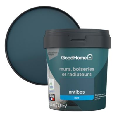 Peinture résistante murs, boiseries et métal GoodHome bleu Antibes mat 0,75L