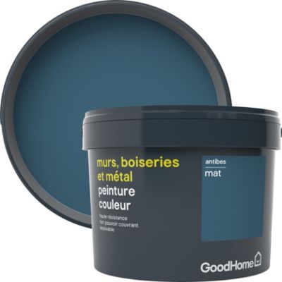Peinture résistante murs, boiseries et métal GoodHome bleu Antibes mat 2,5L