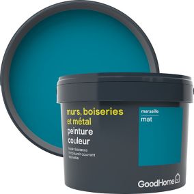 Peinture résistante murs, boiseries et métal GoodHome bleu Marseille mat 2,5L