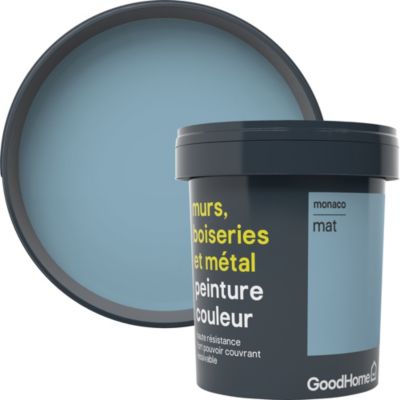 Peinture résistante murs, boiseries et métal GoodHome bleu Monaco mat 0,75L