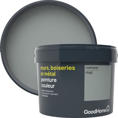 Peinture résistante murs, boiseries et métal GoodHome gris Manhattan mat 2,5L