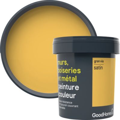 Peinture résistante murs, boiseries et métal GoodHome jaune Gran Via satin 0,75L