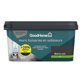 Peinture résistante murs boiseries et métal GoodHome noir Liberty satin 2,5L +20% gratuit