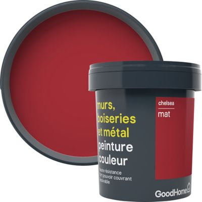 Peinture résistante murs, boiseries et métal GoodHome rouge Chelsea mat 0,75L